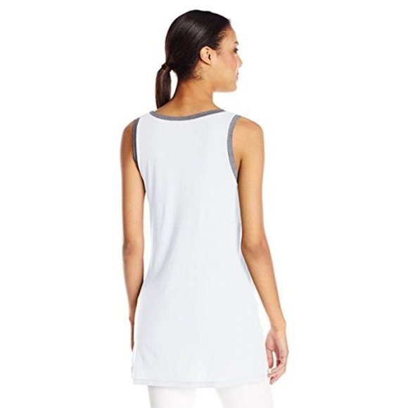 SPLENDID Very Light Jersey Extreme Hi-Lo  Tank Top WHITE Grey Trim ST10888 ( M ) - Picture 2 of 3